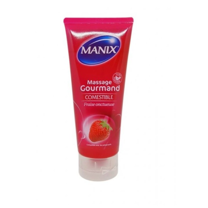 Manix Gel de Massage Gourmand Comestible Fraise Onctueuse - 200ml