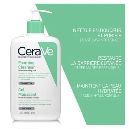 CERAVE GEL MOUSSANT PEAUX NORMALES À GRASSES 473ML
