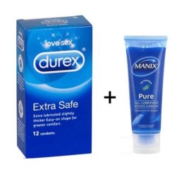 Pack Promo : 12 Préservatifs Durex Extra Safe + Gel Lubrifiant Manix Pure 80ml