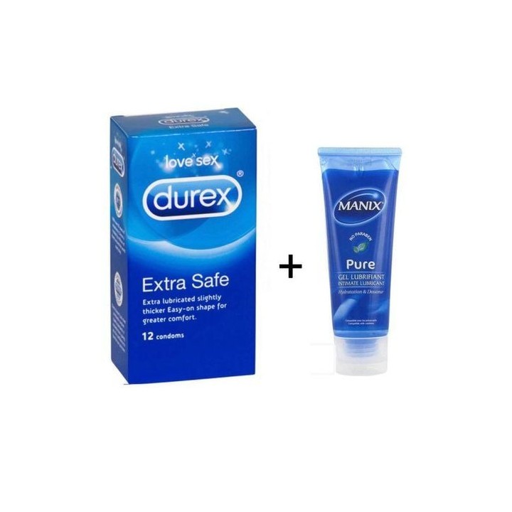 Pack Promo : 12 Préservatifs Durex Extra Safe + Gel Lubrifiant Manix Pure 80ml