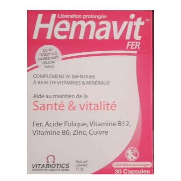 Vitabiotics Hemavit Fer Santé et Vitalité - 30 Capsules