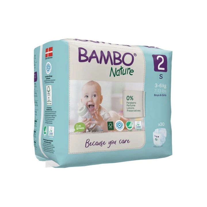 Bambo Nature Couches Écologiques Bébé Taille 2 (S) 3 à 6 kg - Pack de 30