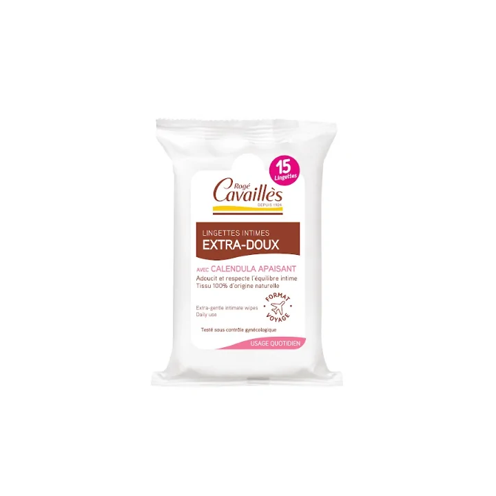 Rogé Cavaillès Lingettes Intimes Extra Douces – Pochette de 15 lingettes