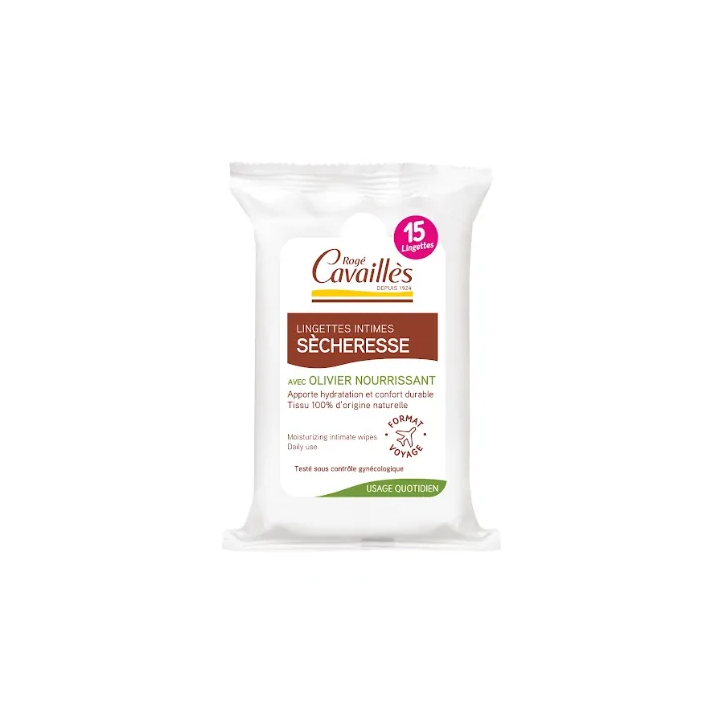 Rogé Cavaillès Lingettes Intimes Spécial Sécheresse Hydratantes – Pochette de 15 lingettes