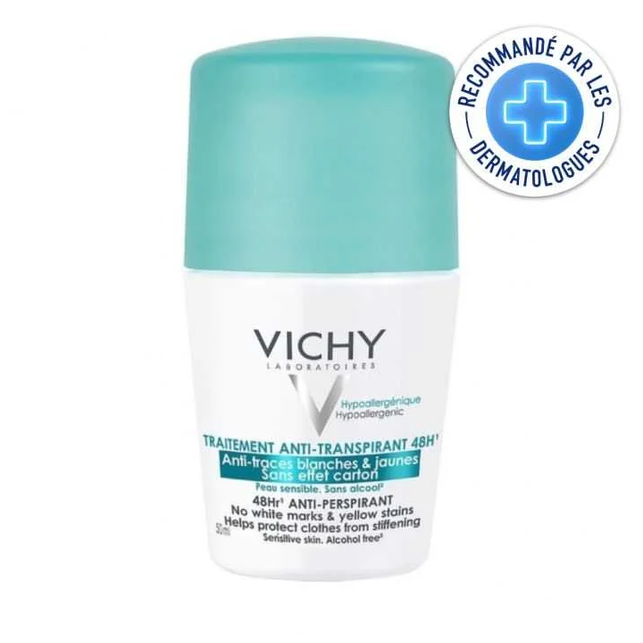 Vichy Déodorant Traitement Anti-Transpirant Anti-Traces Blanches et Jaunes 48h - 50ml