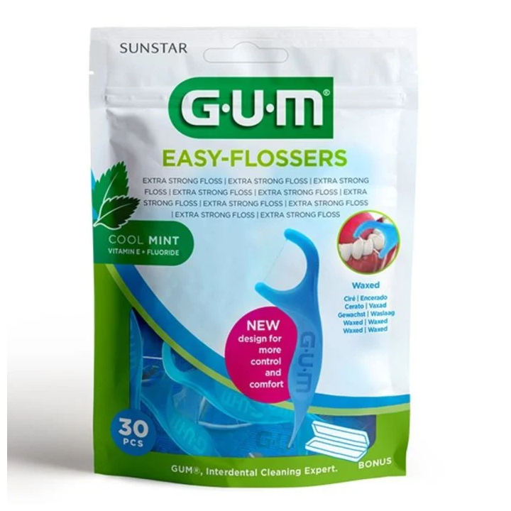 GUM Easy Flossers Mentholé Ciré - 20 Porte-Fils + Cure-Dents (Réf 890)