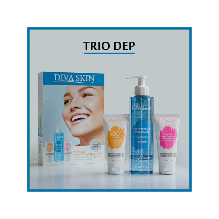 Diva Skin Pack Routine Anti-Taches Complète (Crème 50ml + Gel Nettoyant 200ml + Écran Solaire Invisible SPF50+)