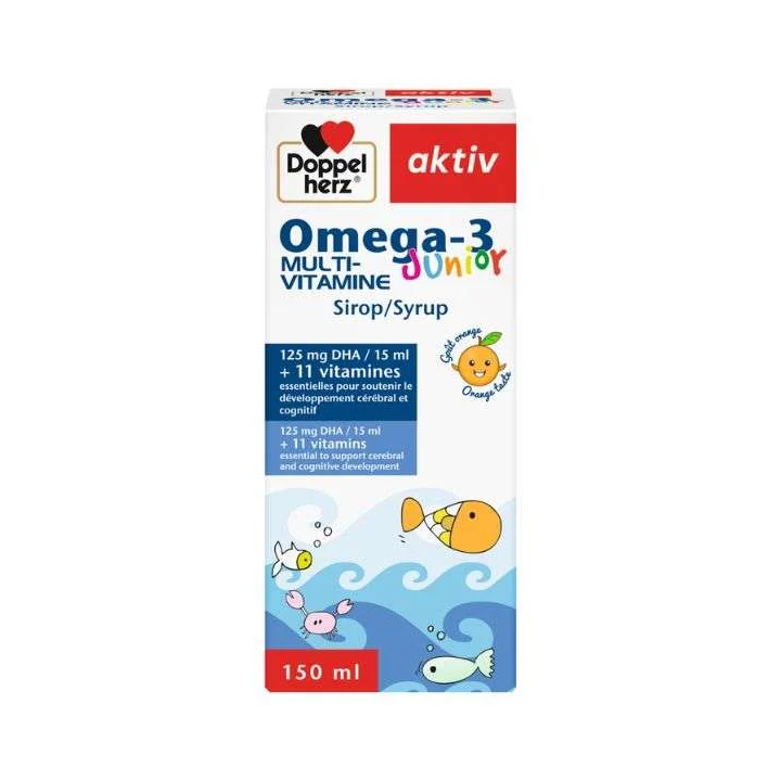 DOPPELHERZ Aktiv Oméga-3 + Multi-Vitamines Junior - Sirop Gout Orange 150 ml