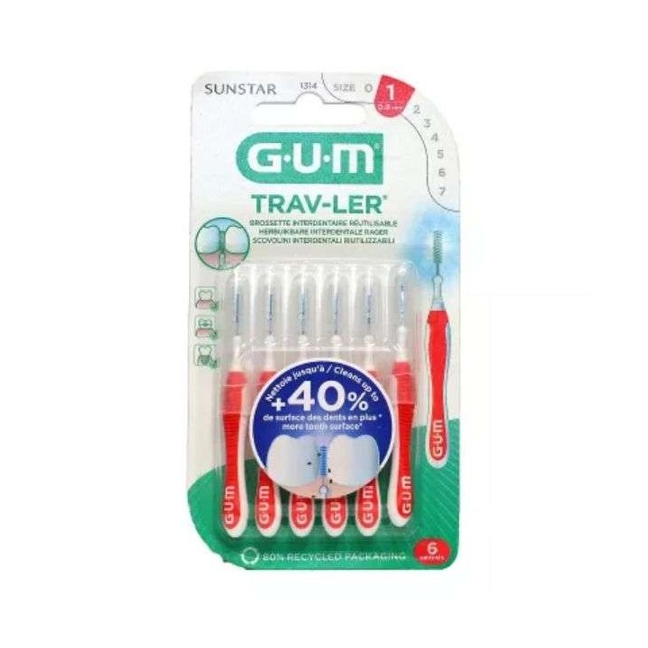 GUM Brossettes Interdentaires 0.8mm Réf 1314 - 6 Unités