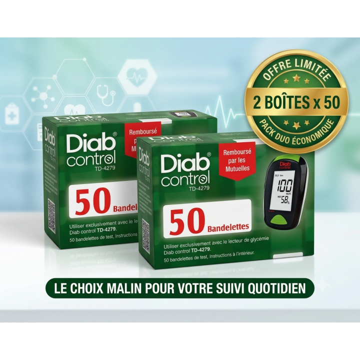 DIAB CONTROL Bandelettes TD-4279 - Pack de 2 Boîtes de 50 (100 Bandelettes)