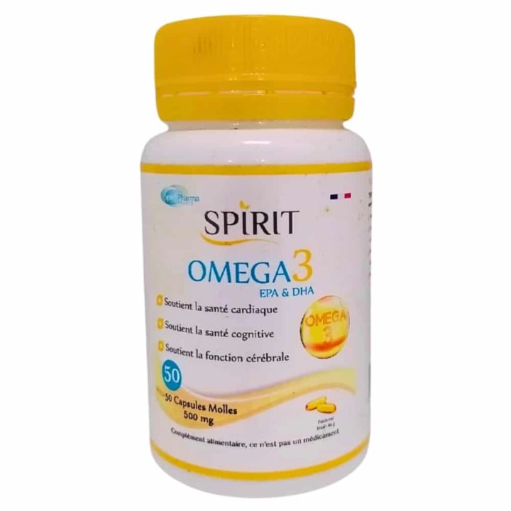 SPIRIT PHARMA Oméga 3 EPA & DHA 500mg Santé Cardiaque & Cérébrale - 50 Capsules