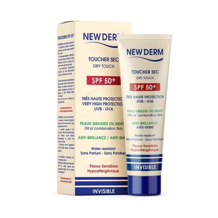 NEW DERM Crème Solaire Invisible SPF 50+ Toucher Sec - 50ml