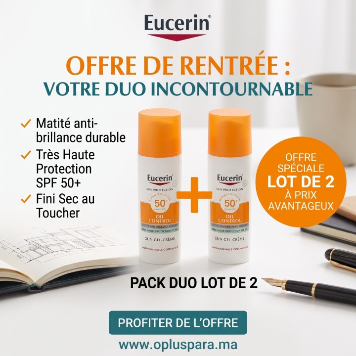 OFFRE : EUCERIN Sun Oil Control Gel-Crème SPF 50+ Fini Toucher Sec - Pack Duo (2 x 50ml)