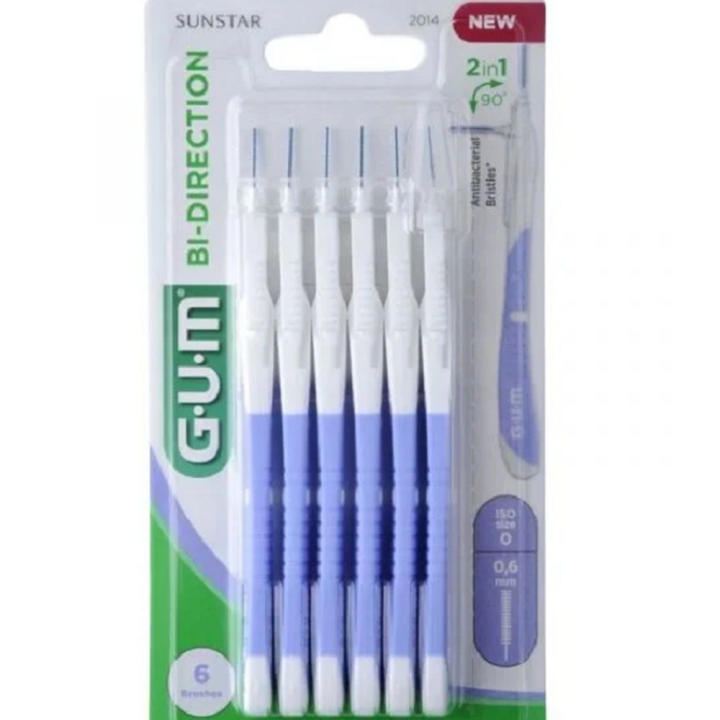 GUM Bi-Direction Brossettes Interdentaires 0.6mm Réf 2014 - Blister de 6 Unités