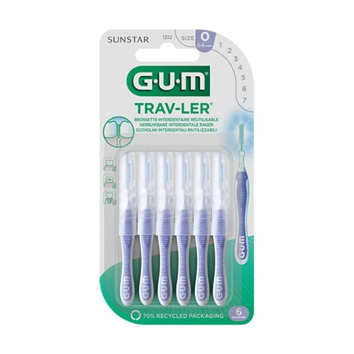 GUM Trav-Ler Brossettes Interdentaires 0.6mm Réf 1312 - Blister de 6 Unités