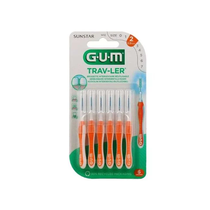 GUM Trav-Ler Brossettes Interdentaires 0.9mm Réf 1412 - Blister de 6 Unités